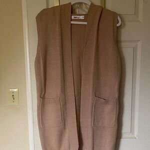 Tan Sleeveless Hooded Cardigan Vest